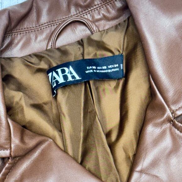 Zara Faux Leather Brown Biker Jacket Size X-Small - Picture 3 of 5